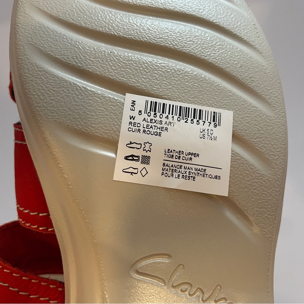Clarks Alexis Art Red Leather Flat Sandal Comfort Shoe Women's Size 7.5 - Picture 7 of 9